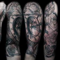 Clock flowers diamonds and hourglass  Tattoo Design Thumbnail